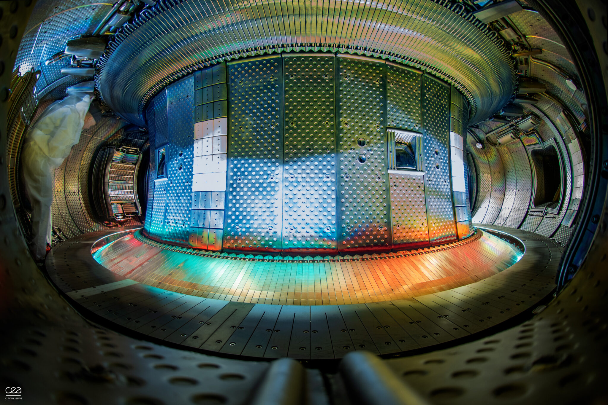 Inside the vacuum vessel of WEST (Cadarache, France) with its tungsten ITER-like divertor; credit: CEA / C. Roux